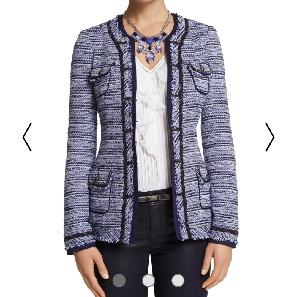 Blue tweed fringe jacket blazer 6P WHBM